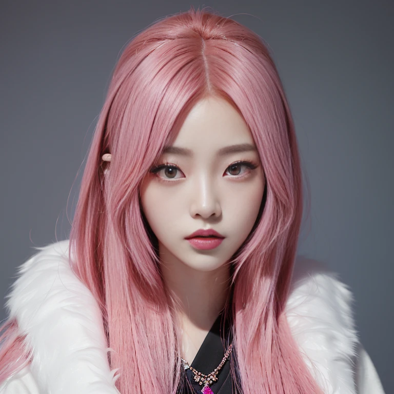 there is a woman with pink hair and a red dress posing ojos azules profundos, portrait of jossi de blackpink, roseanne park by blackpink, jossi de blackpink, Lalisa Manoban of Blackpink, lalisa manobal, with pink hair, her face looks like an orchid, the hime cut, jia, jinyoung shin, sun yunjoo, pink smooth fur, shikami, korean woman, korean female fashion model, heonhwa choe, beautiful chinese model, jennie pink black, jinyoung shin, gongbi, Lee Ji Eun, Lee Ji Eun, jaeyeon nam