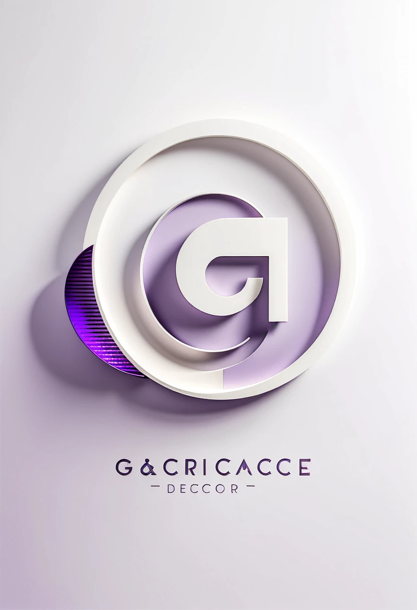 A stylish logo for the interior design firm Game Decor, minimalist and delicate, with pastel purple hues. Prominent G and D letters, incorporated into a sleek and modern design, surrounded by subtle interior design elements, set against a clean white backdrop, reflecting elegance and simplicity, Photography, macro lens shot with shallow depth of field