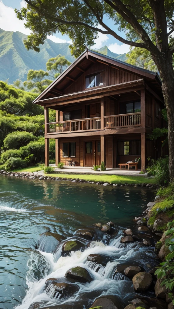 Paia house with river and tree 
