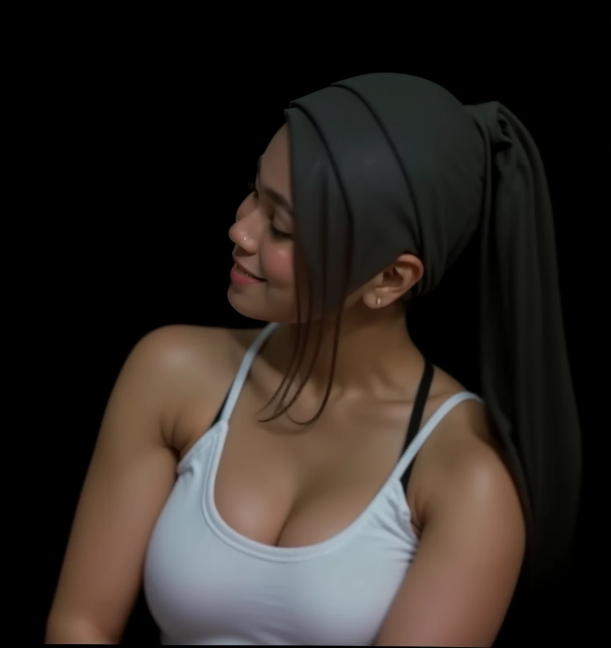 Malay girl in hijab in a gym, laughing, masterpiece, best quality, masterpiece, best quality, official art ,extremely detailed CG unity 8k wallpaper, gym shorts, (small breasts:1.2), exercise, 1girl , realistic, real malay women, photo, photography, looking at viewer, fine body, bright light, ultra high quality,