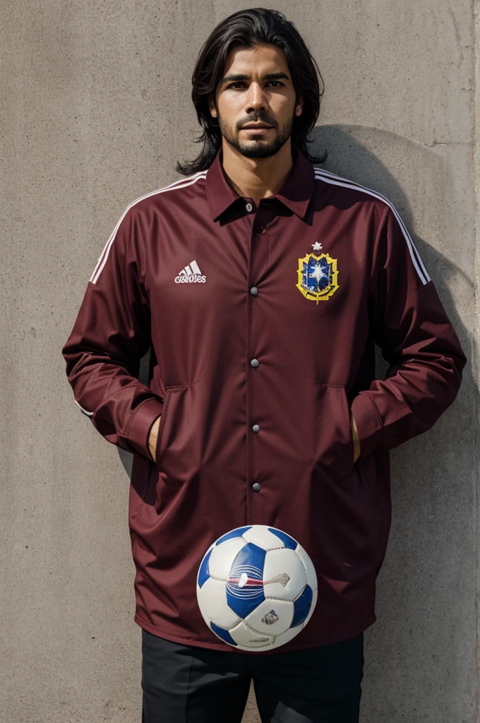 Make the shield (Logo) of the Venezuelan football federation (FVF) centennial edition. Printed on burgundy flannel Adidas brand 