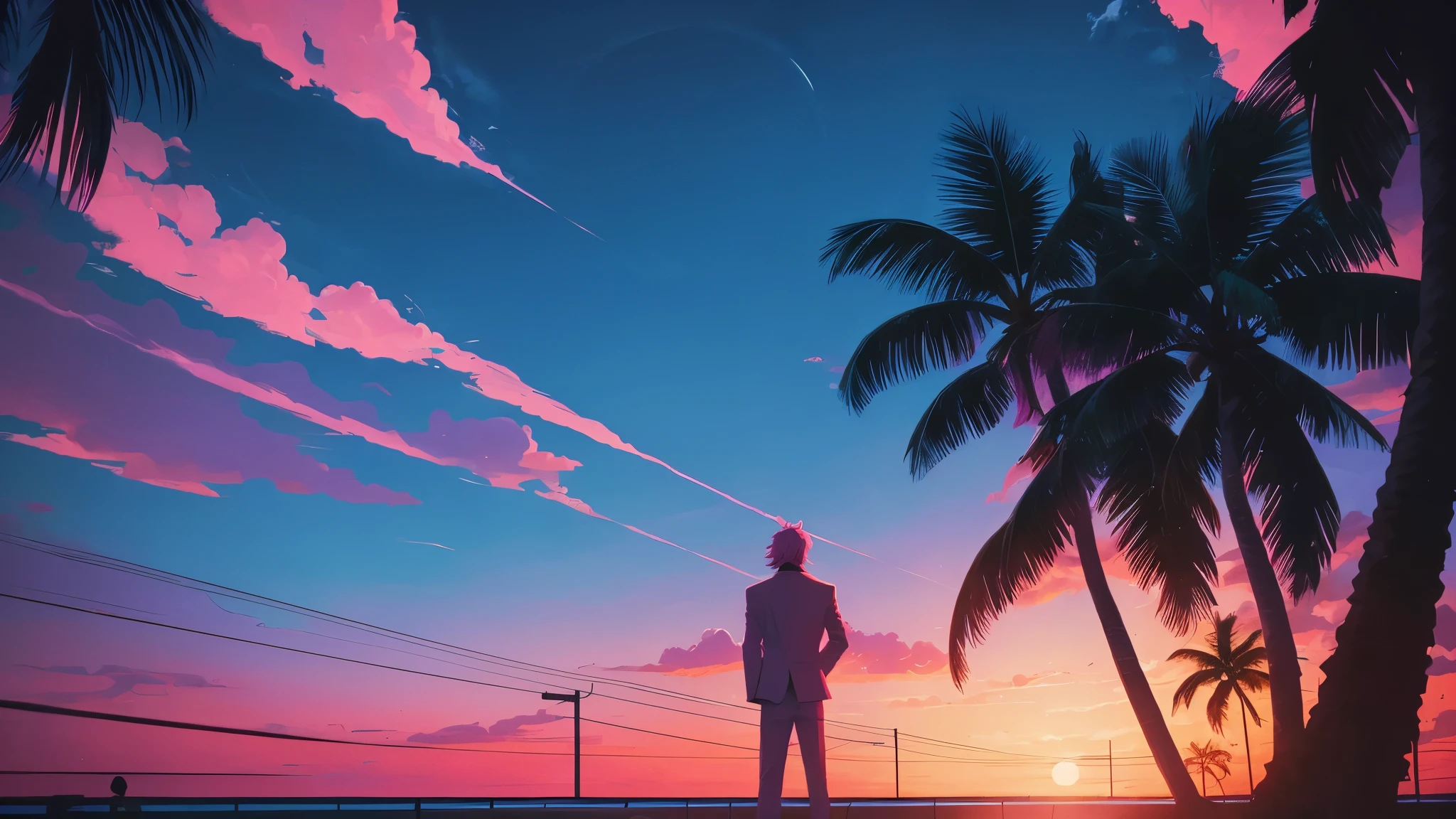 lonely miami nights miami vice person alone sunet retro anime 80s