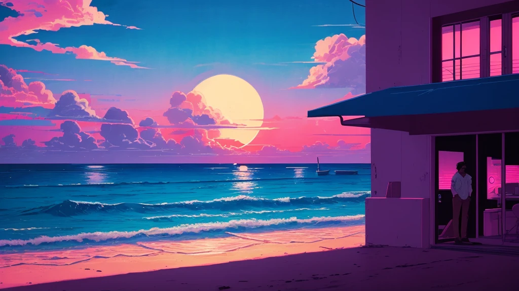 lonely miami nights miami vice person alone sunet retro anime 80s