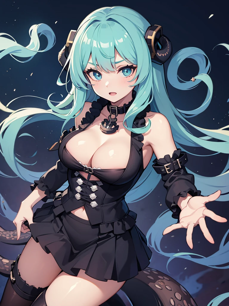 A kraken girl with long hair and tentacles, a collar around her neck