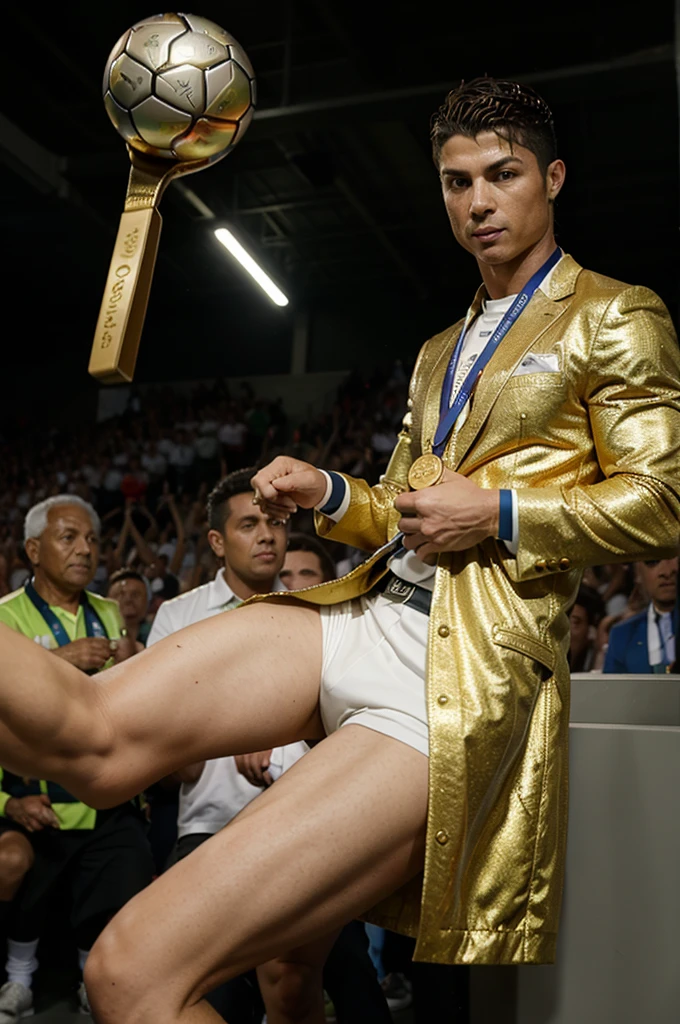 Cristiano Ronaldo kicks grannies and holds a gold medal