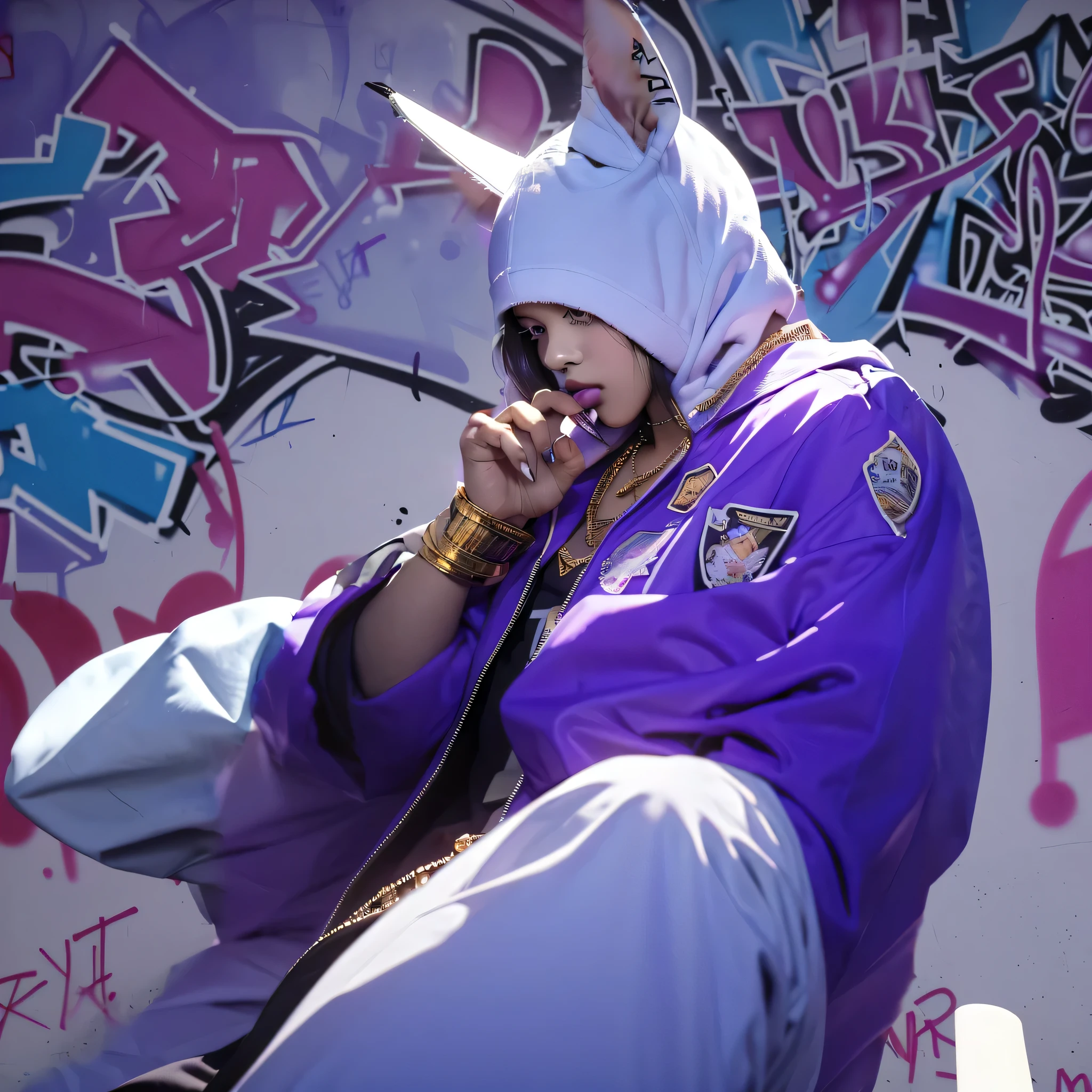 The background is changed to a graffiti wall with letters