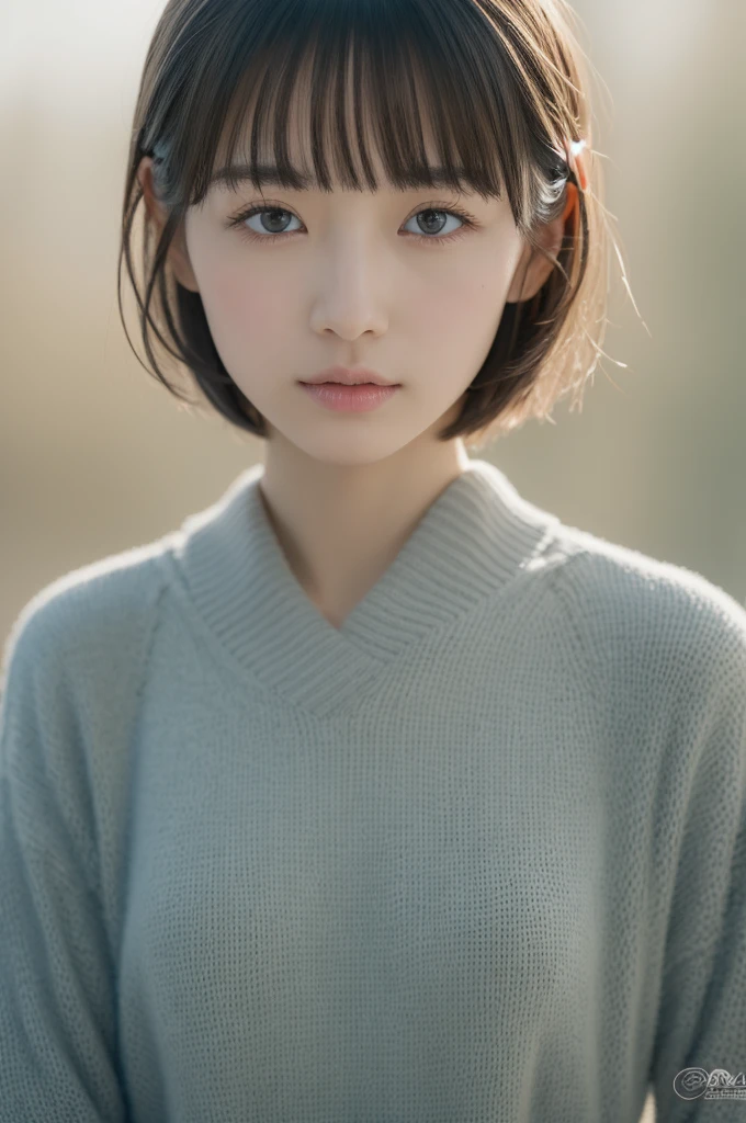 (((masterpiece))), Highest quality, Very detailed, Detailed Background, 1 Girl, Very beautiful girl, Japanese, 16, alone, winter, Detailed face, bangs, (Random short hairstyles :1.2), (Young Face), (Perfect body:1.1), In 8K, wallpaper, wonderful, In detail, Super detailed, Ultra-high resolution, Very detailed, Pure erotic face, Very detailed目と顔, Beautiful attention to detail, Very detailed肌, No makeup, (Natural Skin),A secluded wilderness with crystal clear alpine lakes、White Hair