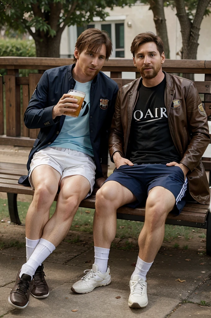 Messi and God drink beer on a bench