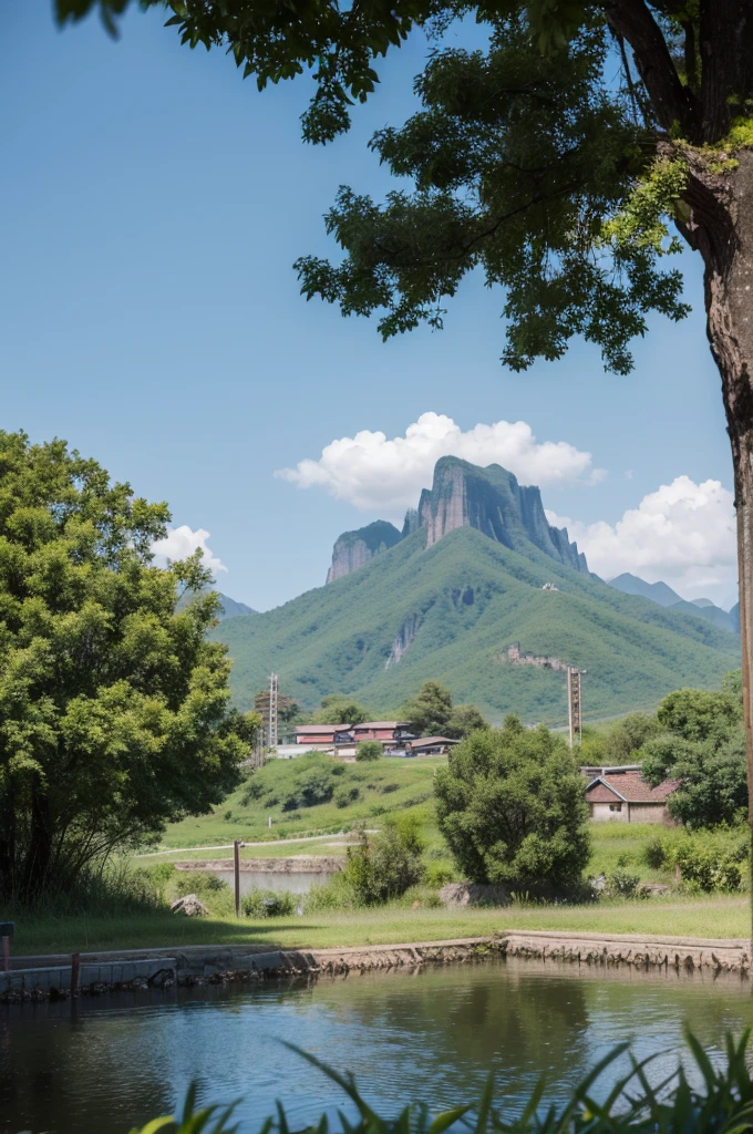 I want a scenery background of Xinhua Country,a small town in the north,There are people nearby