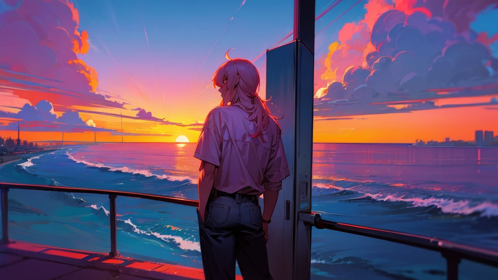 nely miami nights miami vice person alone sunet retro anime 80 LANDSCAPE