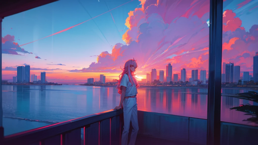 nely miami nights miami vice person alone sunet retro anime 80 LANDSCAPE