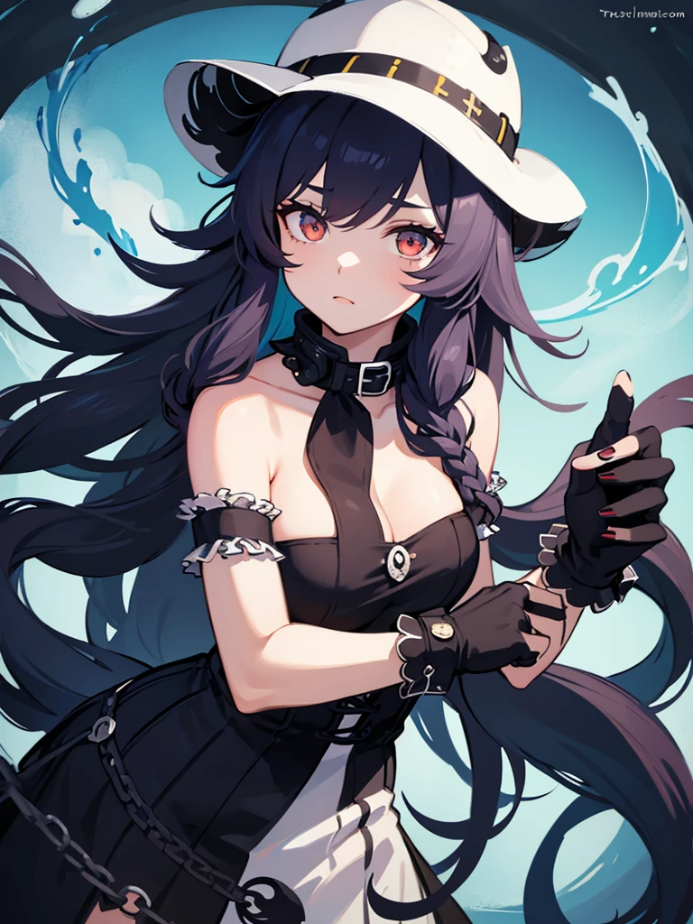 A kraken girl with long hair and tentacles, a collar around her neck, furry , two pairs of eyes