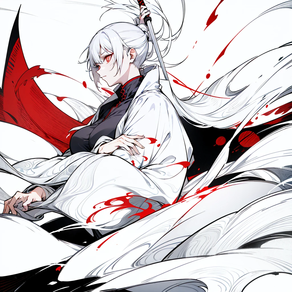 swordmanship, woman, white hair, red eyes, golden eyes, jujutsu kaisen, gojo satoru
