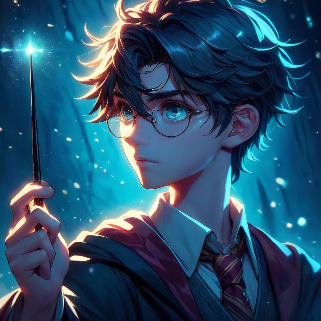 1boy, harry potter style, CG anime, warlock buster, cartoon 2.5D, ((more detailed, enhanced_themed-anime)), intricate details, beautiful detailed eyes, beautiful detailed nose, beautiful detailed lips, extremely detailed face, long eyelashes, hogwarts , holding wand, magic effect, dark fantasy, cinematic lighting, dramatic shadows, vibrant colors, fantasy art, concept art style