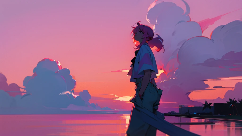 miami nights miami vice person alone sunet retro anime 80s sketch air tonigh