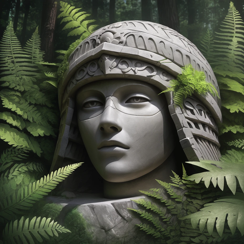 warrior made of stone and ferns in hyperrealism art style