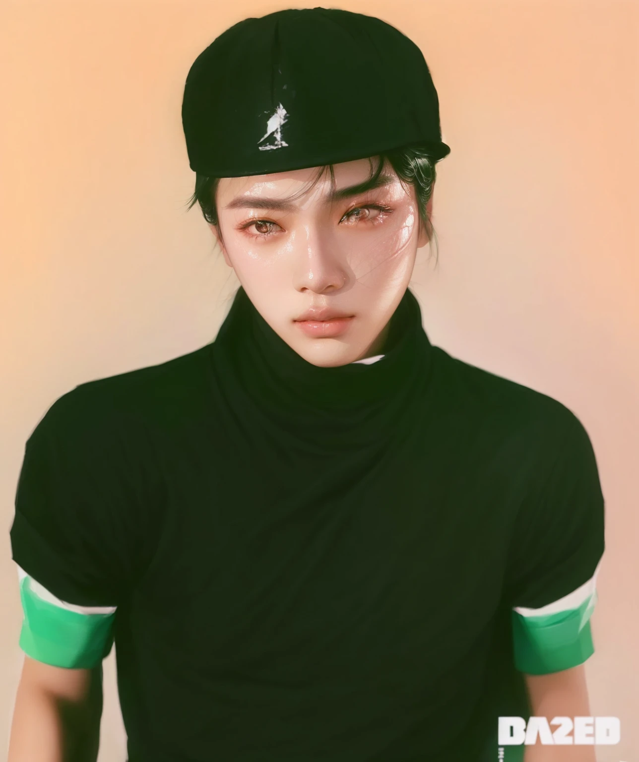 a closeup of a person wearing a hat and black shirt, inspired by Yanjun Cheng, kim taejin, Inspired by Russell Dongjun Lu, inspired by jeonseok lee, Portrait of Blackpink's Jossi, kpop idol portrait, hong june hyung, hsiao-ron, Kuvshinov Iliá, jinyoung shin, Yanjun Chengt