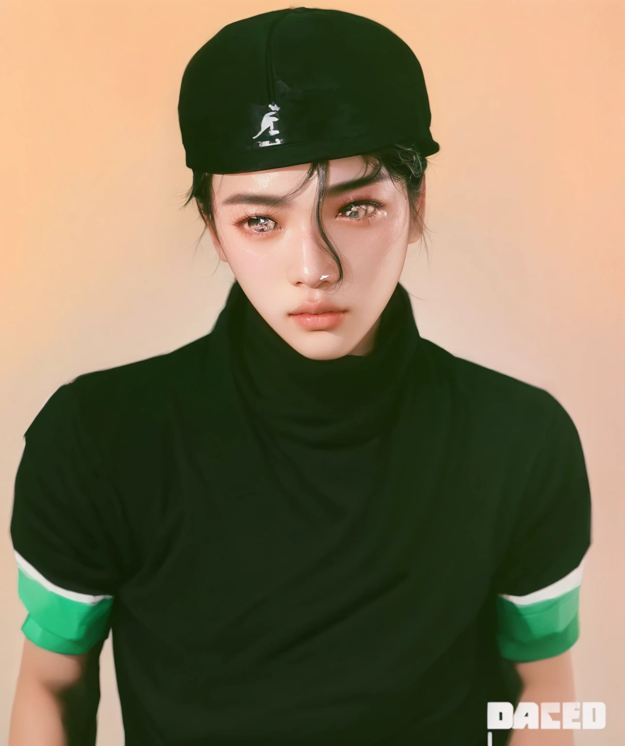 a closeup of a person wearing a hat and black shirt, inspired by Yanjun Cheng, kim taejin, Inspired by Russell Dongjun Lu, inspired by jeonseok lee, Portrait of Blackpink&#39;s Jossi, kpop idol portrait, hong june hyung, hsiao-ron, Kuvshinov Iliá, jinyoung shin, Yanjun Chengt