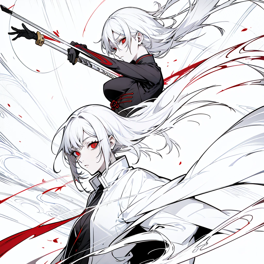 swordmanship, woman, white hair, red eyes, golden eyes, jujutsu kaisen, gojo satoru