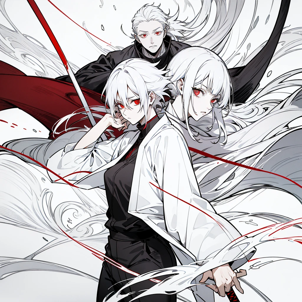 swordmanship, woman, white hair, red eyes, golden eyes, jujutsu kaisen