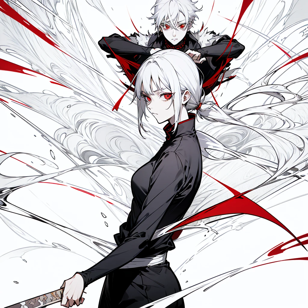 swordmanship, woman, white hair, red eyes, golden eyes, jujutsu kaisen, gojo satoru