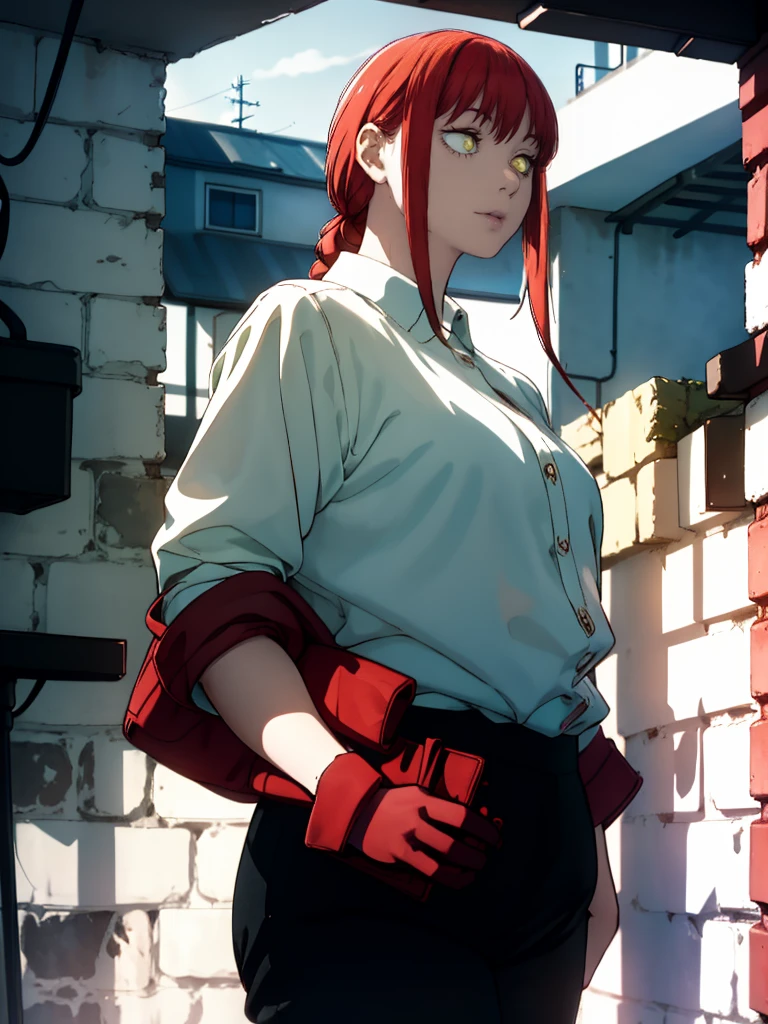 Le personnage Makima de la série animée Chainsaw Man, fragile, obésité morbide, ssbbw, pleine longueur (corps entier 1.1.), fond sombre, obscurité, anatomie correcte 1.1, anatomie correcte de la main, Très féminin, corps gras et rond, grosses Jambes, fesses, beau corps obèse, ventre rond et mou très gras, cheveux roux, Yeux oranges, Cercles rouges pour les écoliers, chemise blanche, jupe noire, cravate noire, pose sexy, réaliste, very détaillé, beau corps, détaillé body, détaillé hands, détaillé, vibrant, détaillé Face, Conception des personnages de Makima. very détaillé, détaillé body, détaillé hands, détaillé Face, Art animé, Hugh Détails, Visage très abattu, détaillé eyes, Illustration ultra fine, Meilleure ombre, détail fin, beautiful détaillé glow, beautiful détaillé, Extraordinairement beau, extremely détaillé, inexpressif, composition épique, Style animé. art animé, Style animé. Jupe noire, chemise blanche, cravatte, pose sexy, yeux jaunes