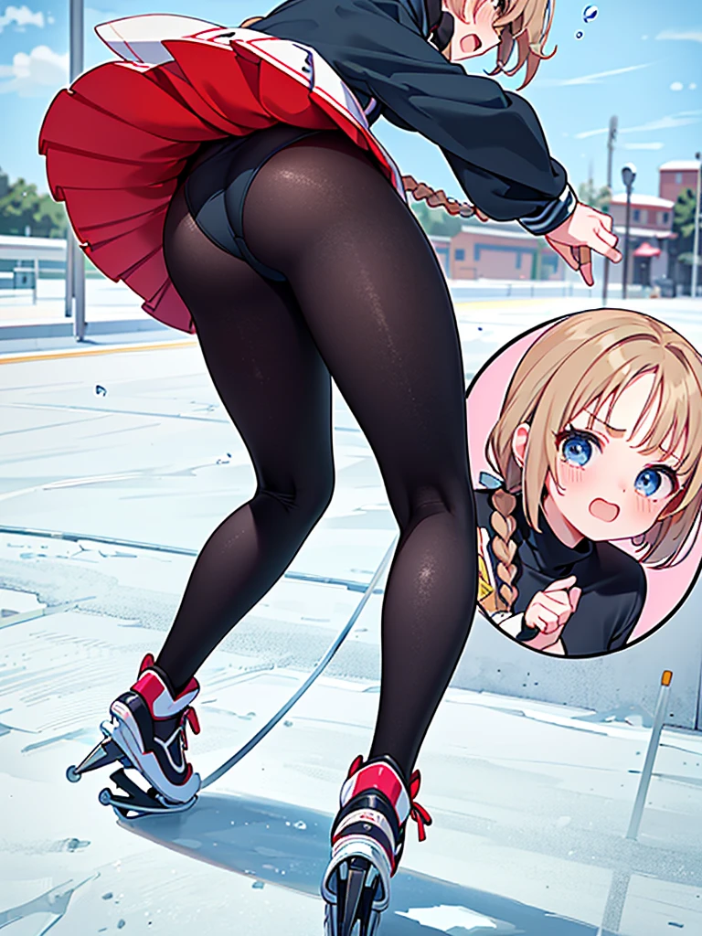 Highest quality、High resolution、Detailed Background、(Beautiful face in every detail:1.4)、Anatomically correct、(Detailed facial expressions)、(fine grain:1.2), shoot from below:1.5, age Beauty、Cute hair color、Braided Ponytail、Braided bob cut、Braided twin tails、Lower grade primary school students, Speed skater, Beautiful forward leaning form, (one piece、turtleneck、No sleeve:1.5、Full Body Tights、Old-fashioned, plain skates)、Perfect body line、brake, (Desperately slipping away on the ice:1.5、Sprinting:1.5)、(I have tears in my eyes:1.5、Screaming and looking like she's about to cry)、Extreme Speed、in the forest、lake、Flowing Scenery