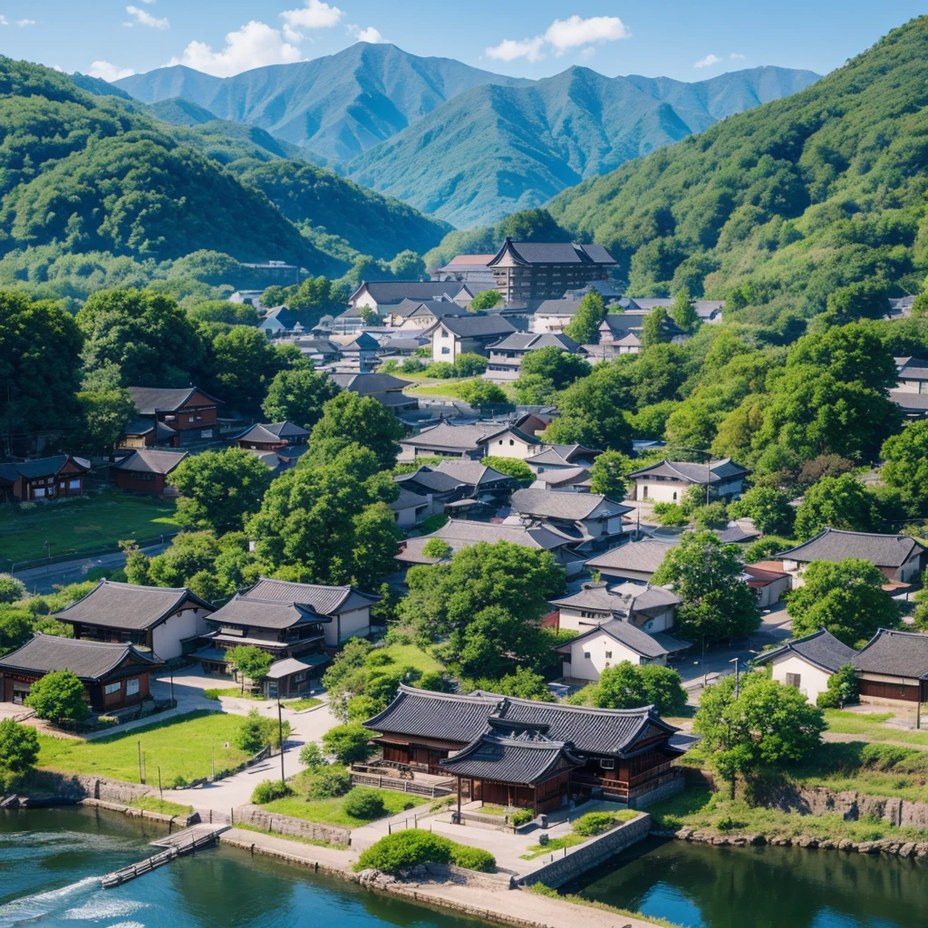 a small town in the north,There must be some people in the painting Japanese anime
