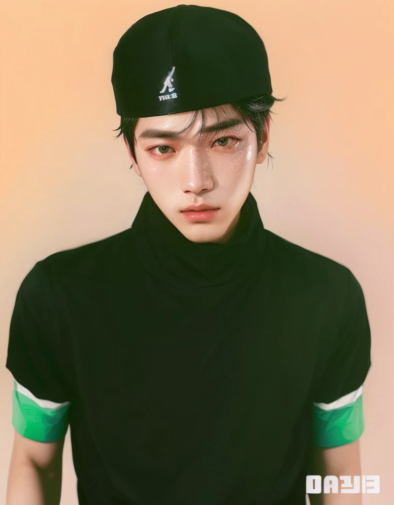 a closeup of a person wearing a hat and black shirt, inspired by Yanjun Cheng, kim taejin, Inspired by Russell Dongjun Lu, inspired by jeonseok lee, kpop idol portrait, hong june hyung, hsiao-ron, Kuvshinov Iliá, jinyoung shin, Yanjun Chengt