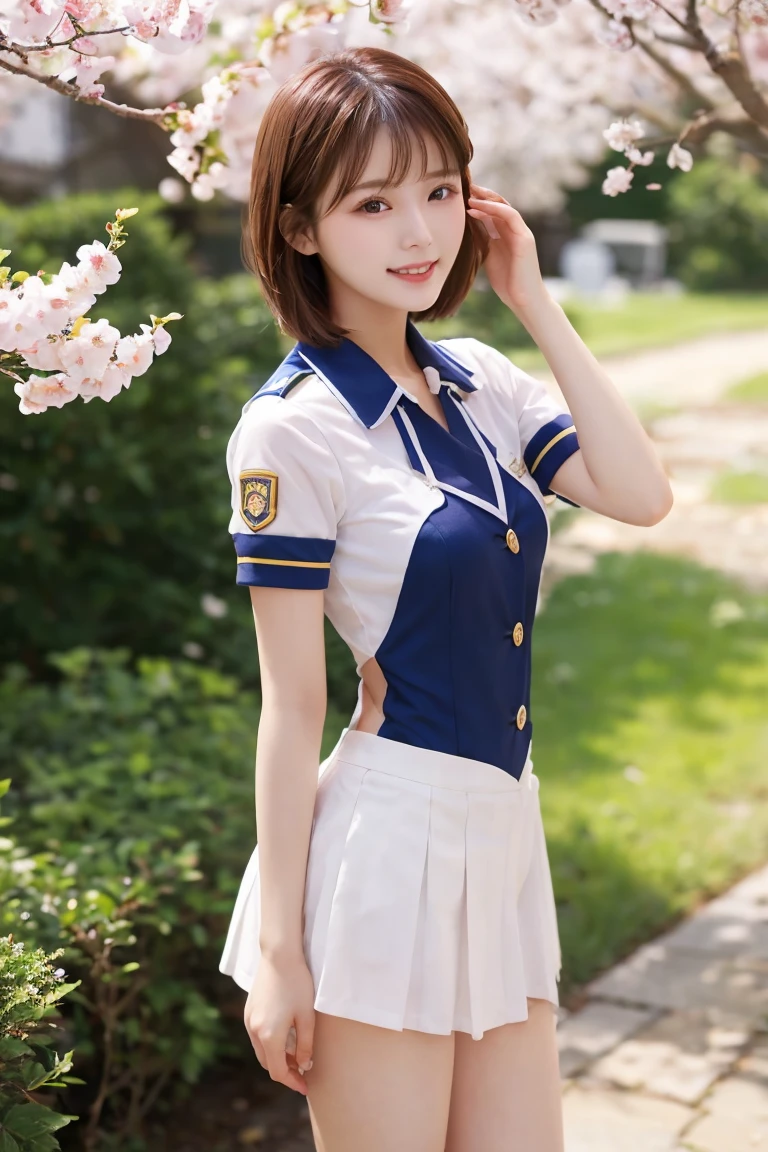 short hair, Very sexy, 20 years, ((In a sexy uniform, Fascinating)), Standing in the garden, Cherry Tree, Enjoy the sun, very happy, big , Browsing Caution, Deer horn,