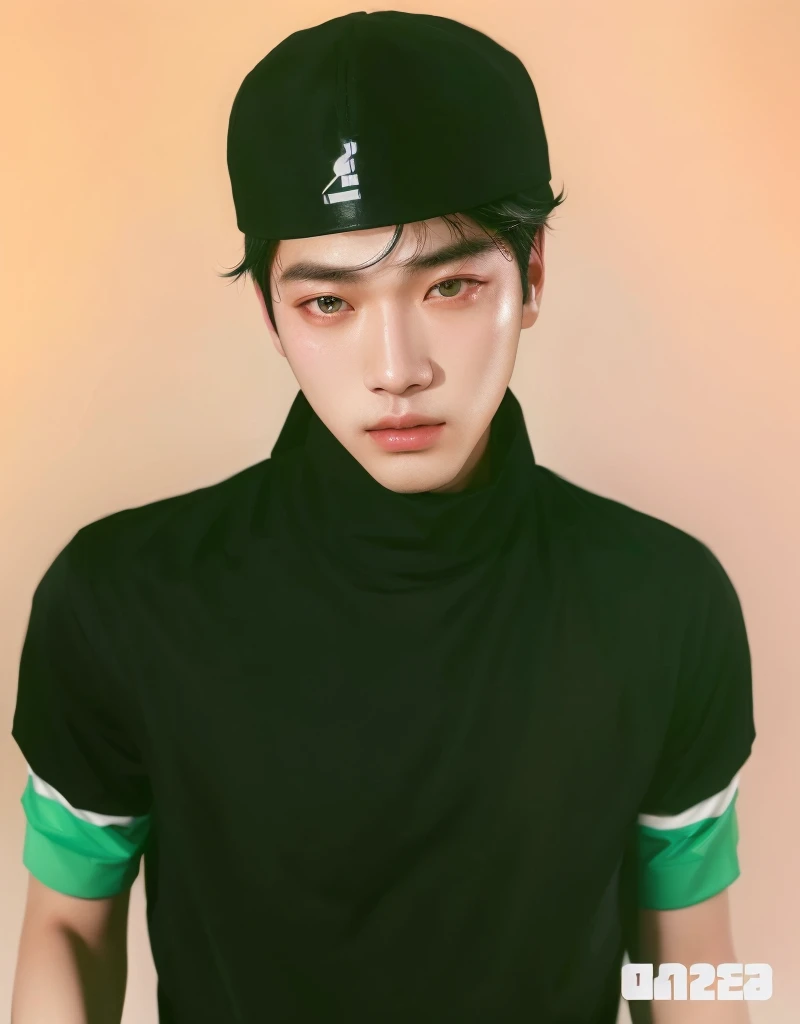 a closeup of a person wearing a hat and black shirt, inspired by Yanjun Cheng, kim taejin, Inspired by Russell Dongjun Lu, inspired by jeonseok lee, kpop idol portrait, hong june hyung, hsiao-ron, Kuvshinov Iliá, jinyoung shin, Yanjun Chengt