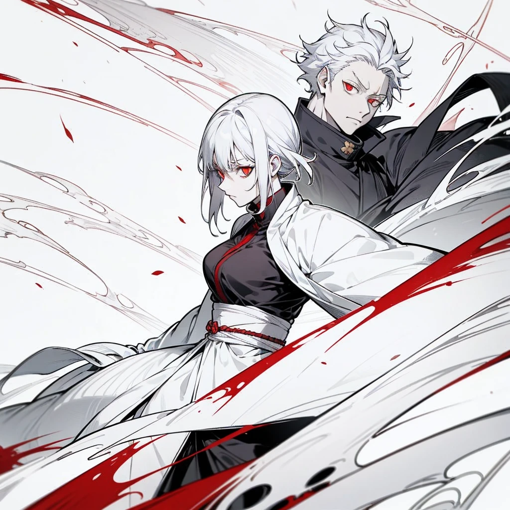 swordmanship, woman, white hair, red eyes, golden eyes, jujutsu kaisen, gojo satoru