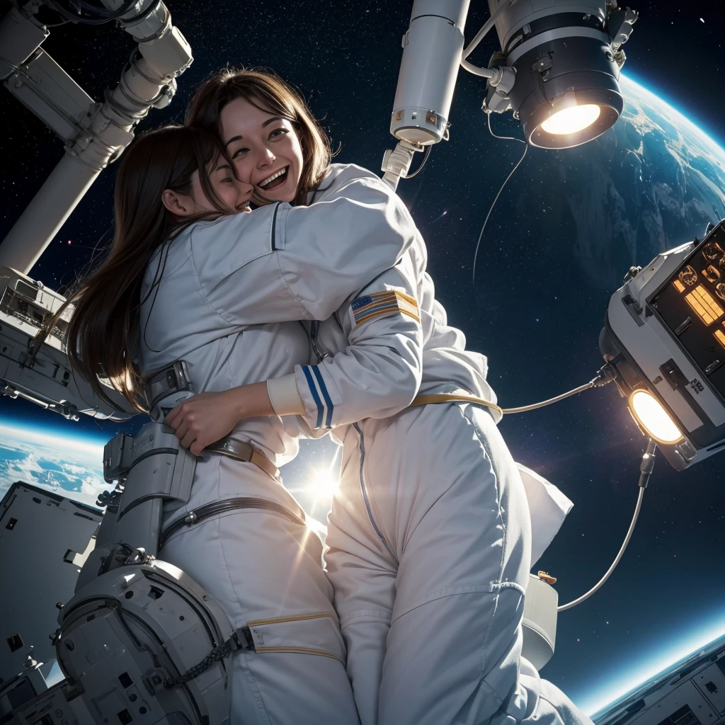 Scientists in lab happy as they found the cure of their spacecraft they are happy and jumping hugging each other