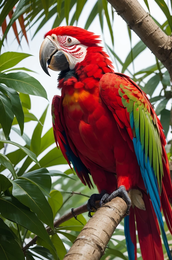 Create a red macaw with nails and hair