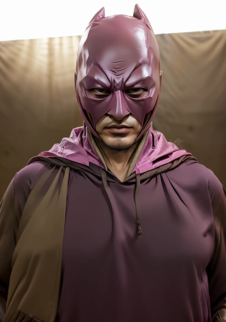 Kuang Man.masked man. beige batmna. pink suit
