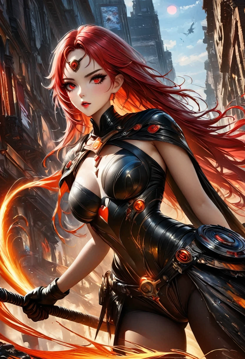 Super Girl, Over the city, Ready to fight, Detailed artistic photography, Beautiful and delicate face, Dreamy, glowing, Backlight, charm, glow, shadow, Oil on canvas, Brushstrokes, Soft, Ultra HD, 8K, Unreal Engine 5, Super sharp focus, Atjem, Loish, Science Fiction, complex art masterpiece, threaten, Matte paint poster, Golden Ratio, cgsociety Trends, complex, epic, Very detailed, Energetic, Creating a character render, High quality model  