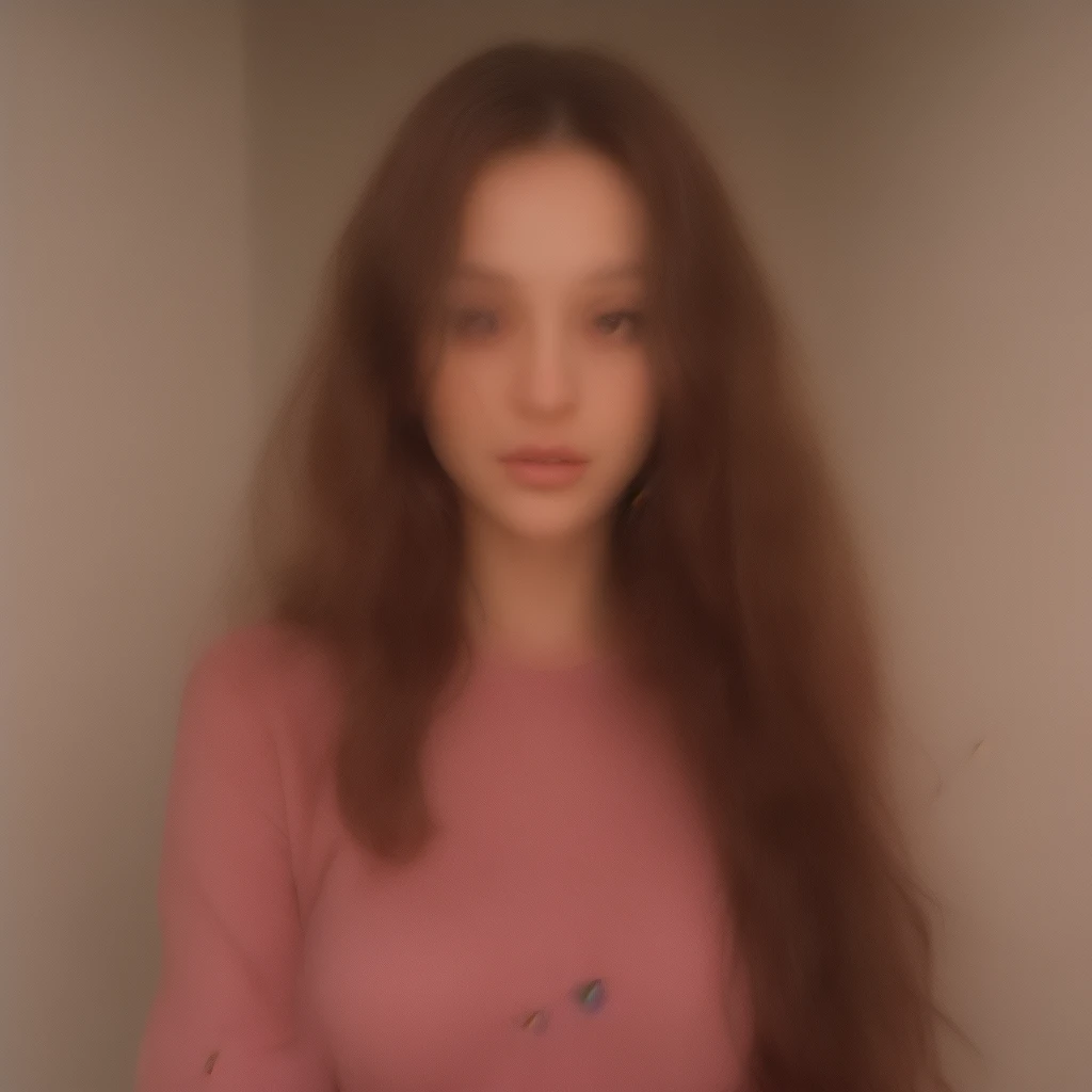1 woman, Long wavy hair, dark brown eyes, average breasts, with a pink jersey, sensual, Intriguing eyes 