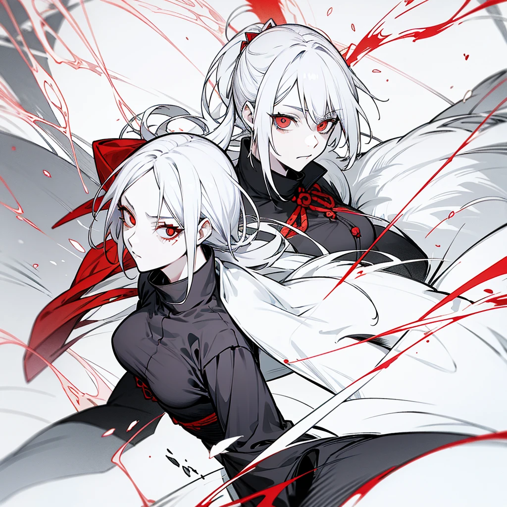 swordmanship, woman, white hair, red eyes, golden eyes, jujutsu kaisen