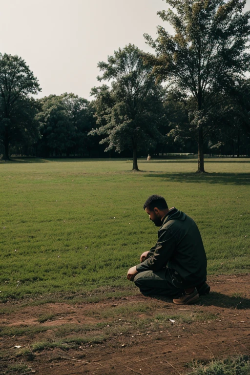A man preying alone in the big ground