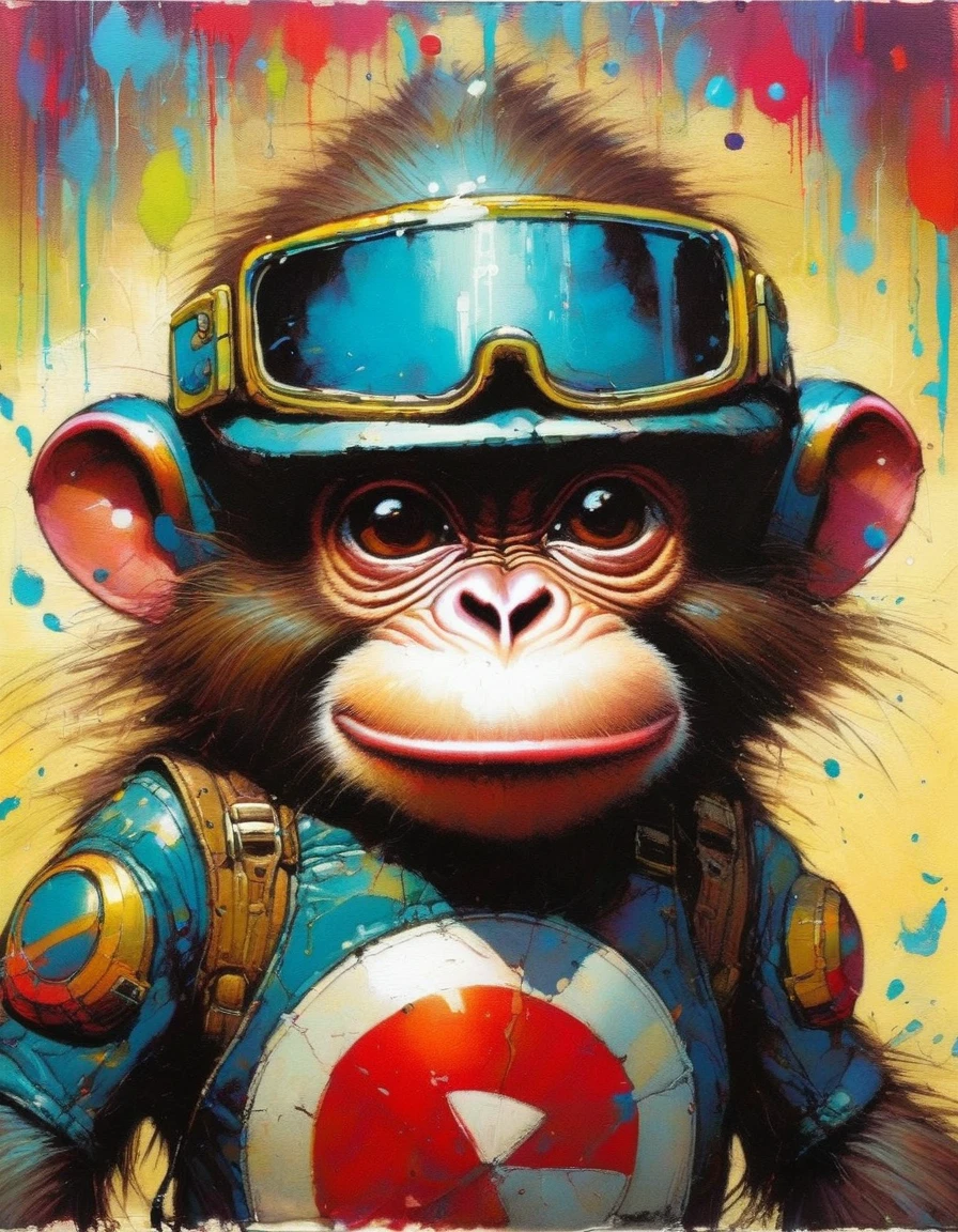 funny monkey (art inspired by Skottie Young and Bill Sienkiewicz). oil painting)