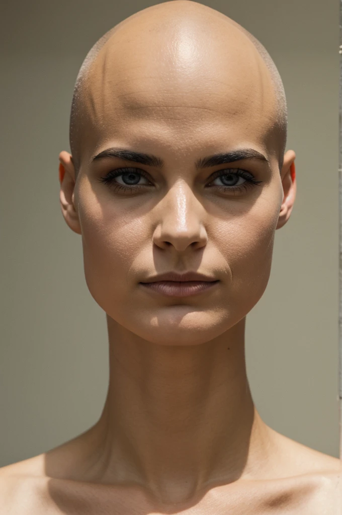 Pouchy bald woman
