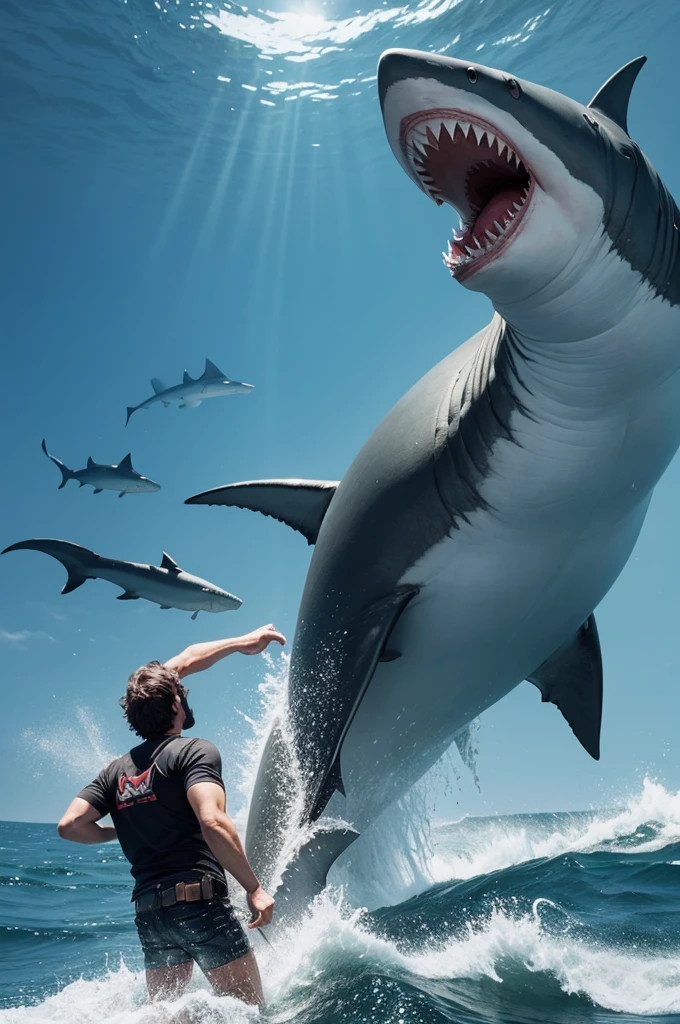 Make a picture of a giant and scary shark megalodon 