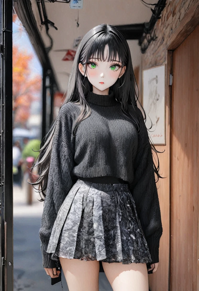 (8K, RAW photos, best quality, masterpiece:1.2), (Practical, photo-Practical:1.37),1 Girl, skirt, Green Eyes, Long hair, Superfine fabric, beautiful decoration on skirt,