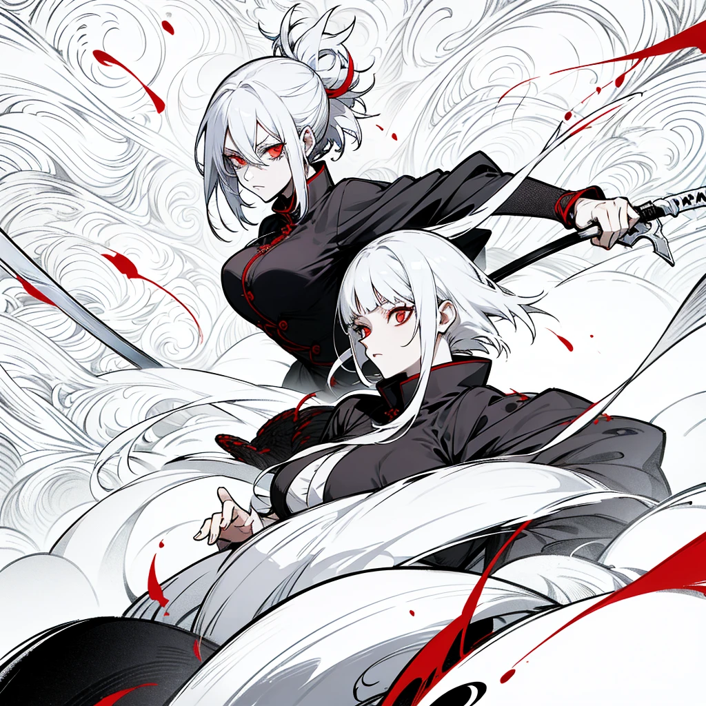 swordmanship, woman, white hair, red eyes, golden eyes, jujutsu kaisen