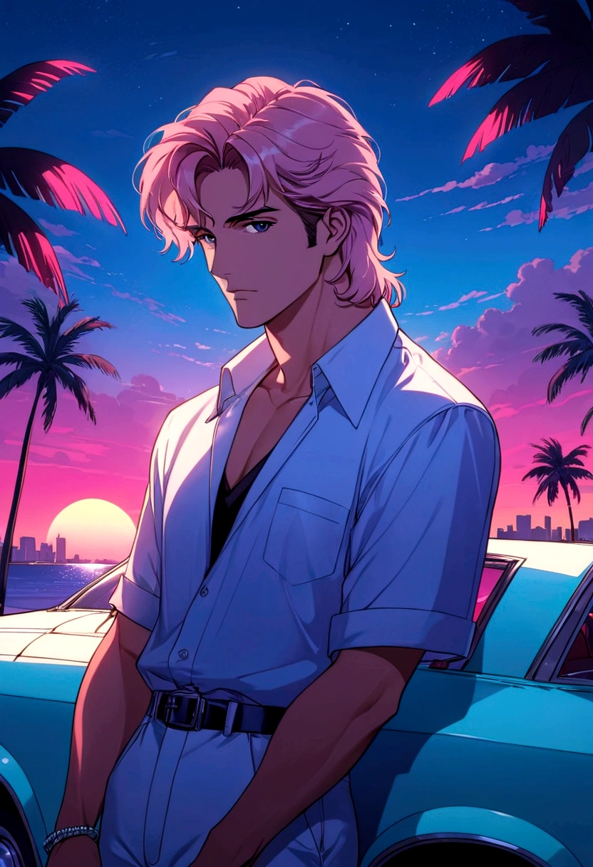 miami nights miami vice person alone sunet retro anime 80s air tonight СМОТРИТ В ДАЛЬ И КУРИТ КРАСИВЫЙ ПЕЙЗАЖ БУДРИСУНОК