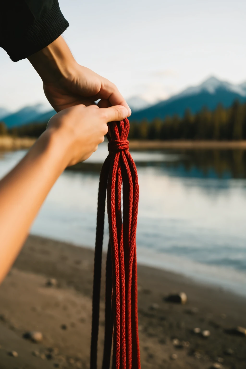 person holding ropes with blood

