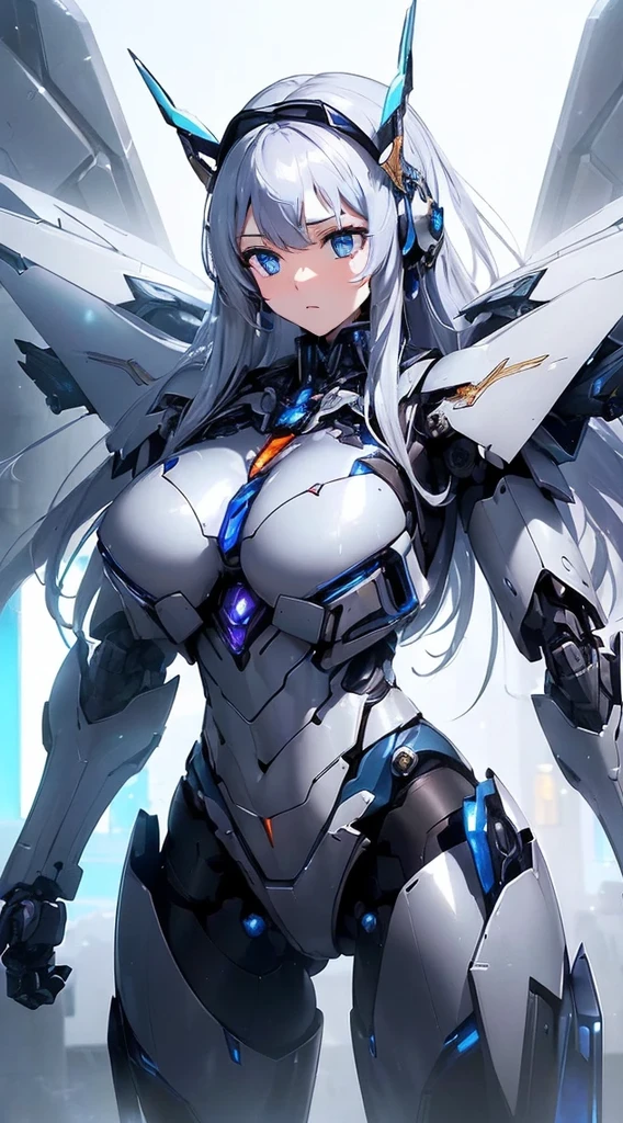 ((Looking away:1.6))、Blue shining mechanical eyes、Expressionless