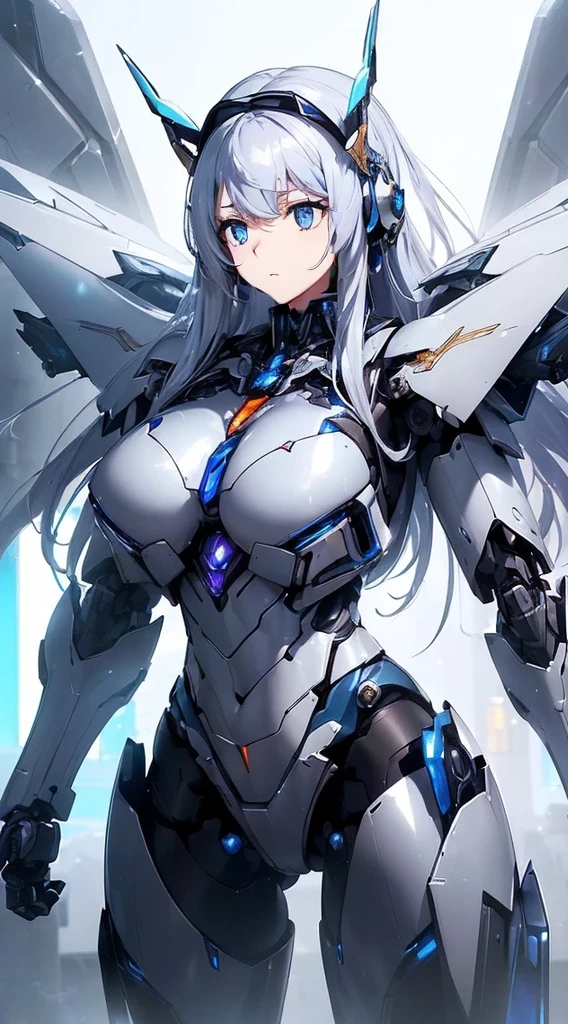 ((Looking away:1.6))、Blue shining mechanical eyes、Expressionless