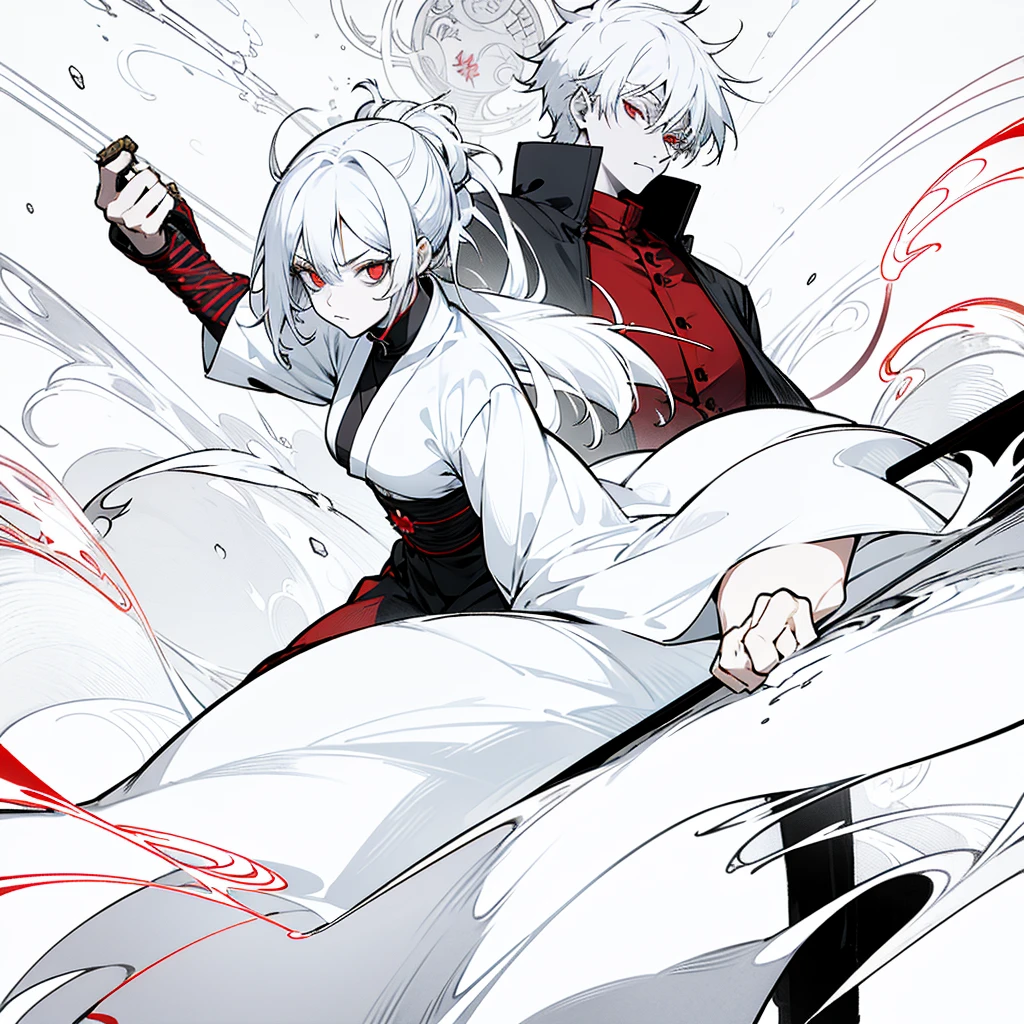 swordmanship, woman, white hair, red eyes, golden eyes, jujutsu kaisen