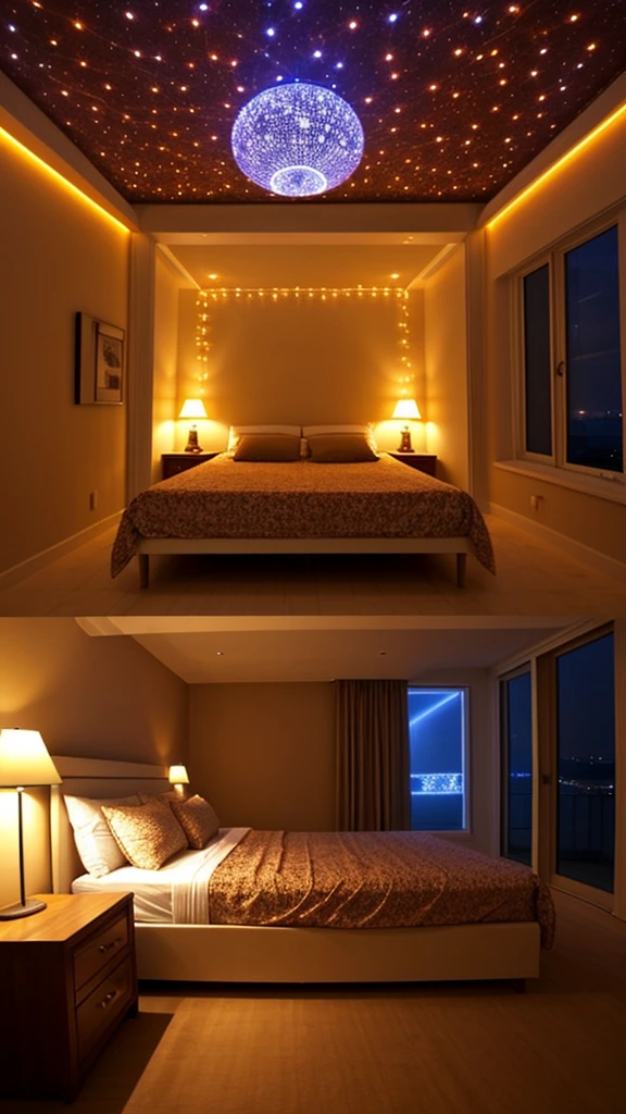cool bedroom at night, with led strip lights